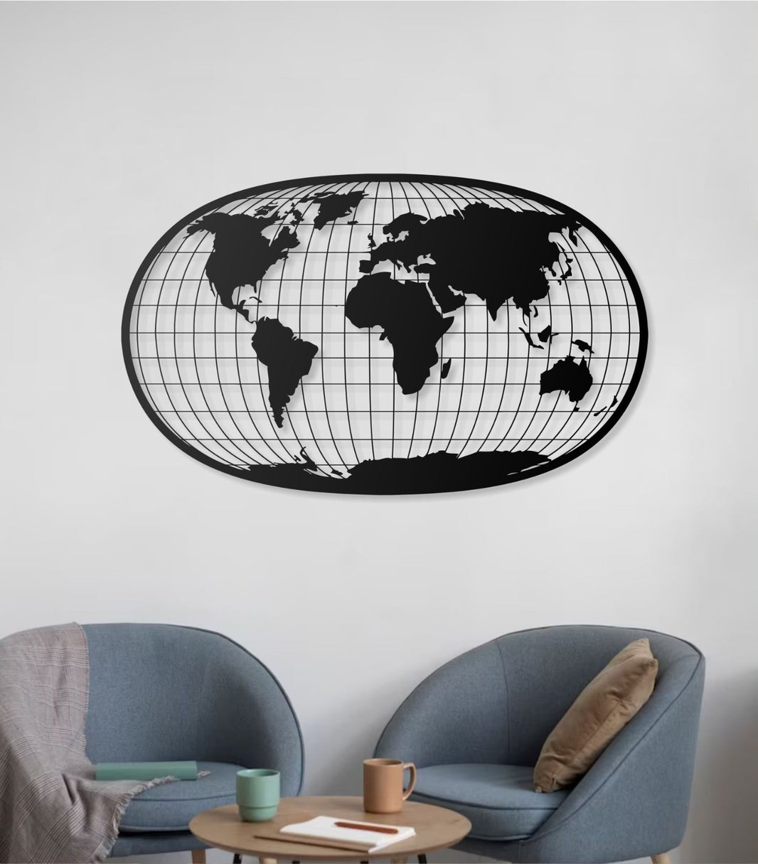 🌍 Metall Weltkarte Elips & Quadratmuster 50x80 70x100 Handarbeit