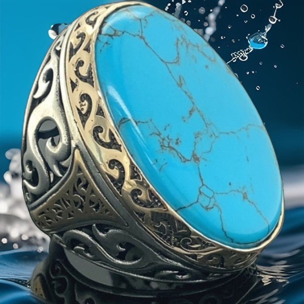 925er Sterlingsilber Türkisste Herrenring Handgefertigt Naturbernstein Damenring