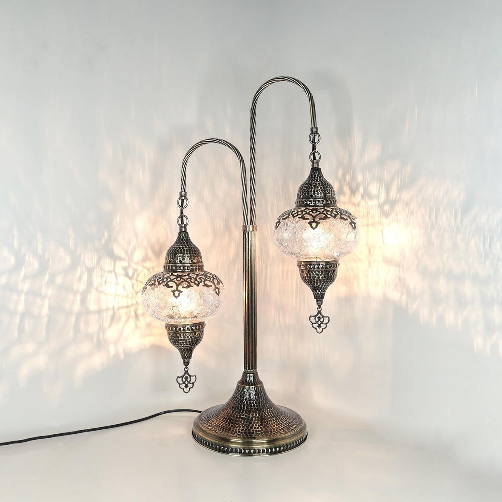 Türkische 2-Kugel Rissglaslampe | Marokkanisch Mosaik Tiffany Stil Lampe