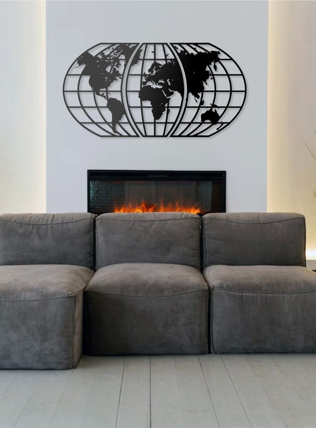 Weltkarte Wandbild Kanvas 3-teilig 50x100 & 60x120 cm – Modernes Wanddekor