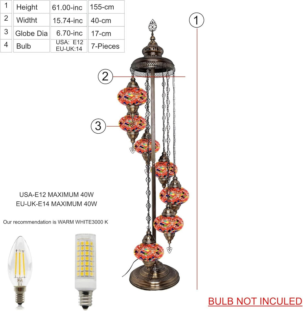 Große 7″ Bunte Türkische Mosaik Stehlampe | Boho Vintage Tiffany Stil Lampe