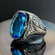 925er Silber  Aquablauer Stein Herrenring Handgefertigt Damenring