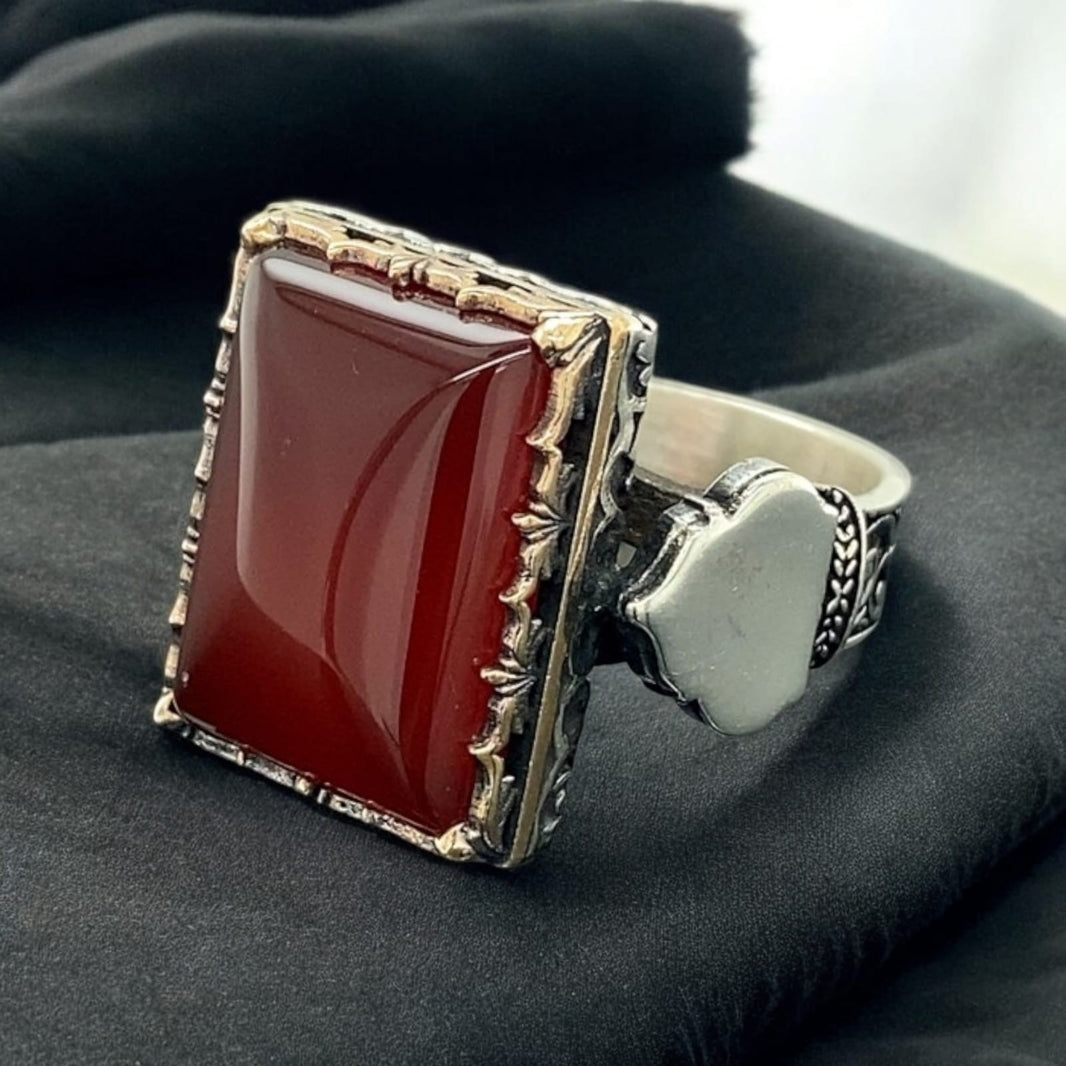 925er Sterlingsilber Achatstei Herrenring Handgefertigt Naturbernstein Damenring