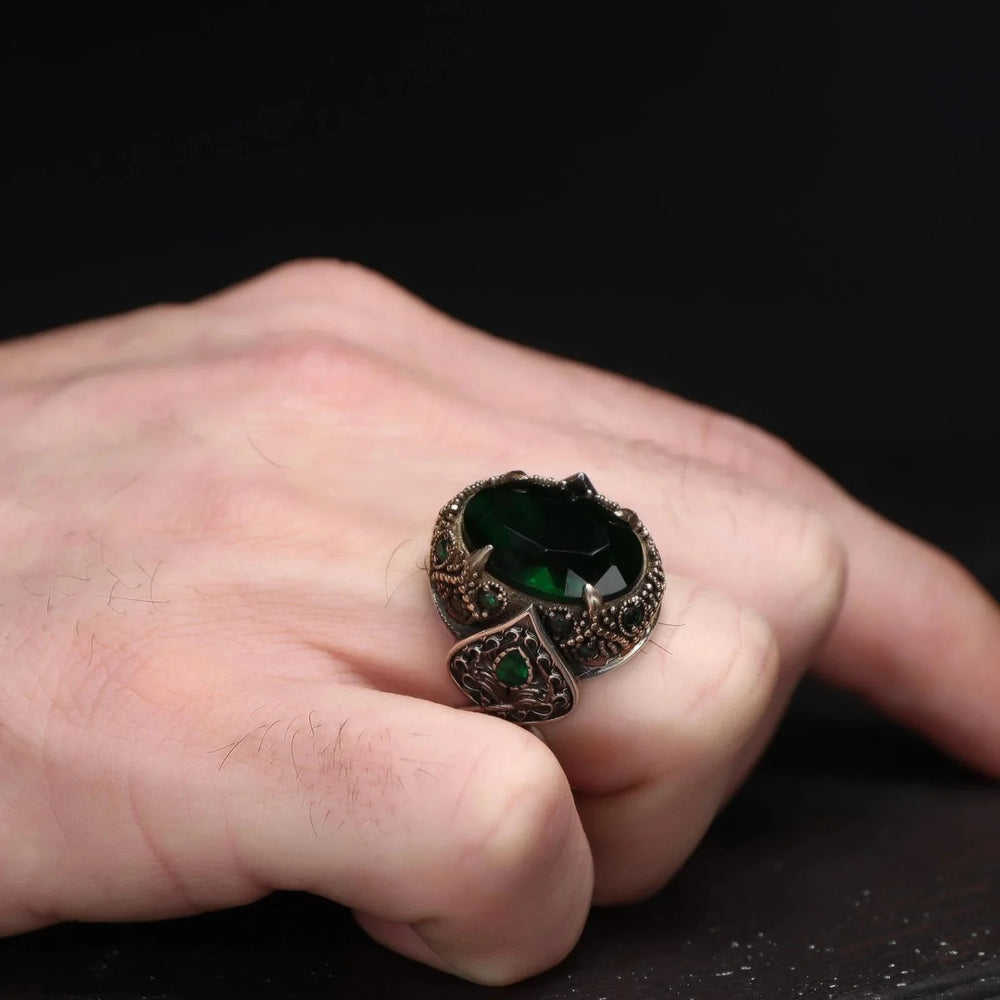 925er Sterlingsilber Zirkon Herrenring Handgefertigt Naturbernstein Damenring