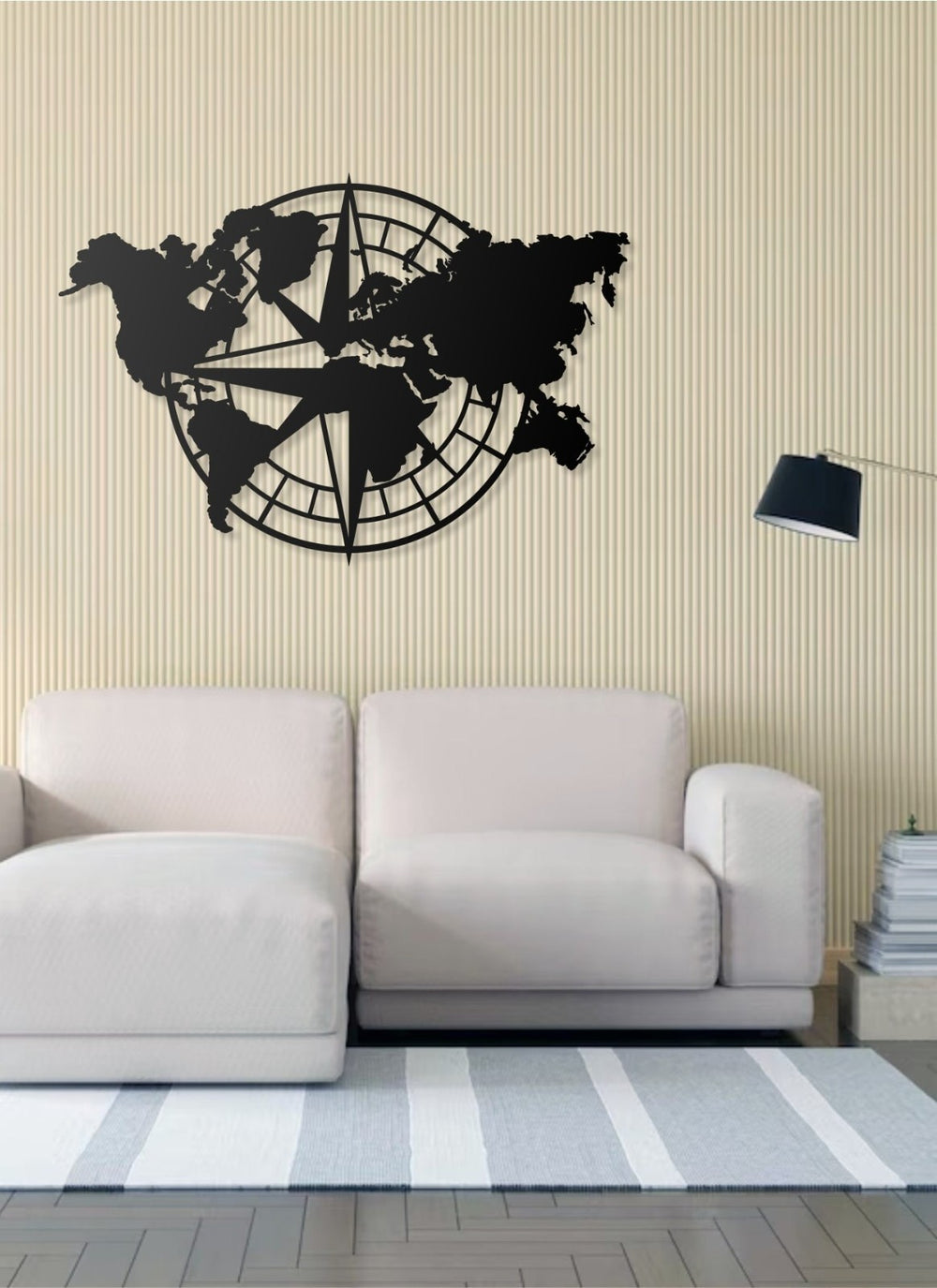 Weltkarte Wandbild Kompass 50x76 & 70x90 cm – Einteiliges Wanddekor