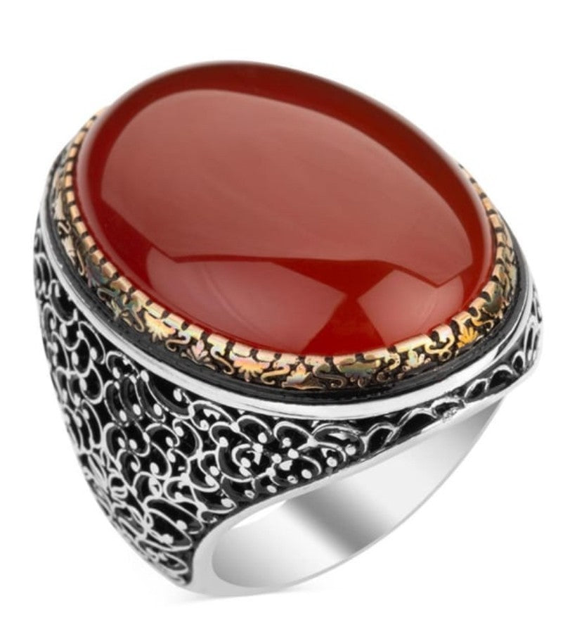 925er Sterlingsilber Achatstei Herrenring Handgefertigt Naturbernstein Damenring