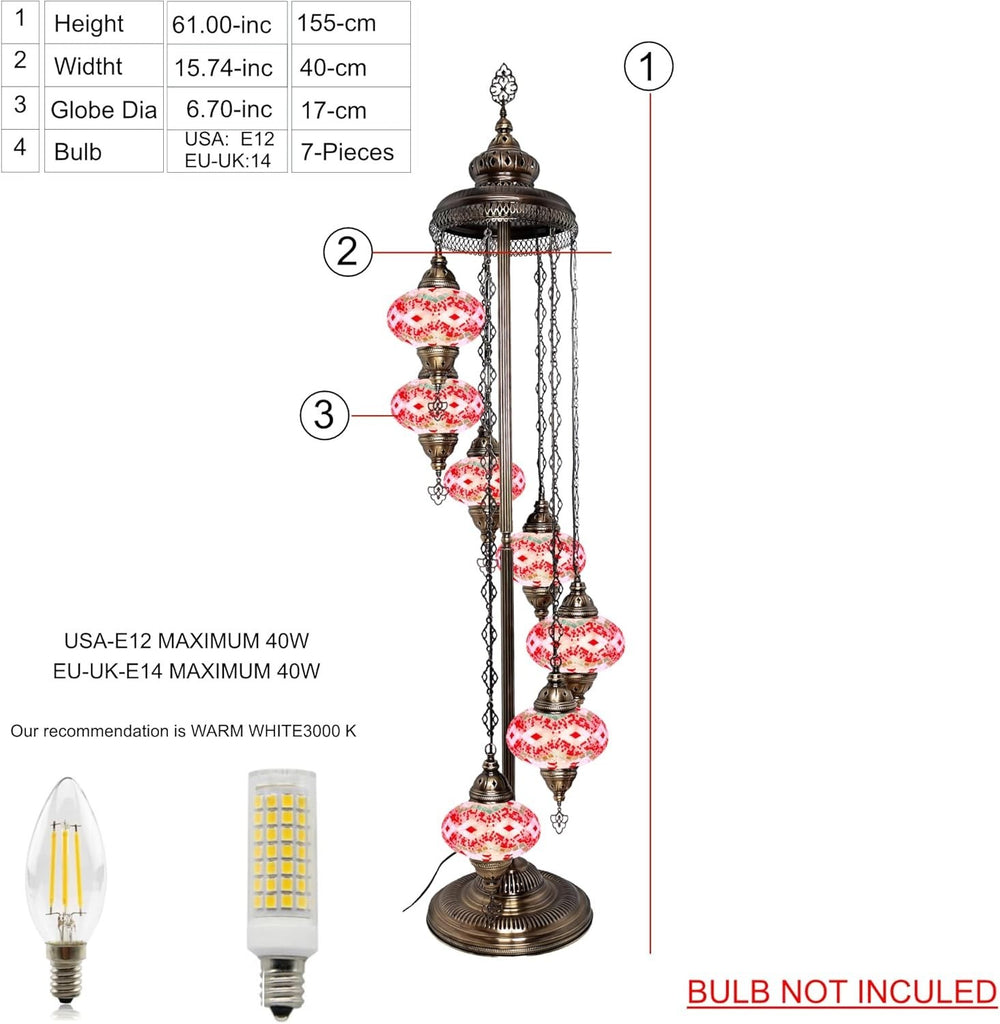 Große 7″ Bunte Türkische Mosaik Stehlampe | Boho Vintage Tiffany Stil Lampe