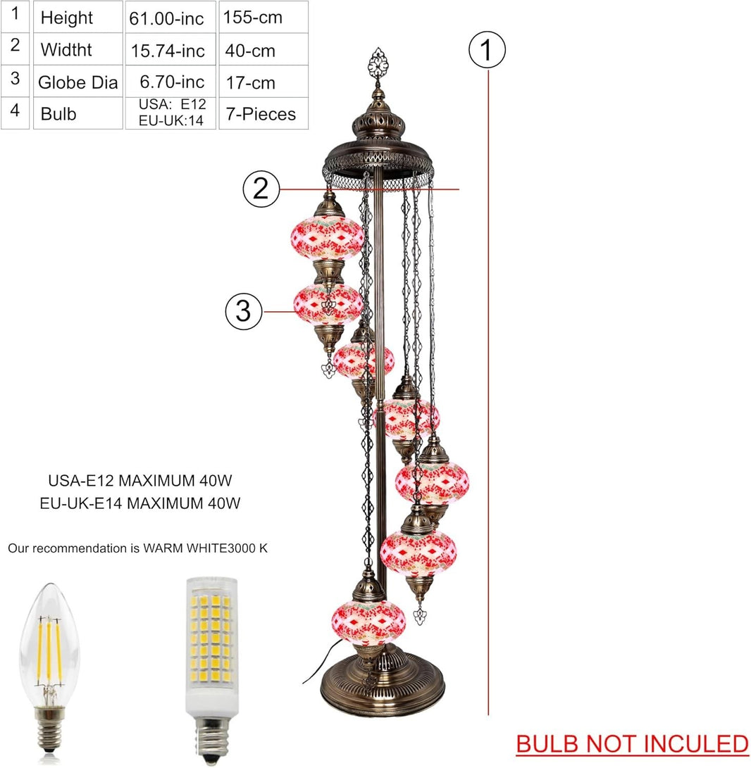Große 7″ Bunte Türkische Mosaik Stehlampe | Boho Vintage Tiffany Stil Lampe