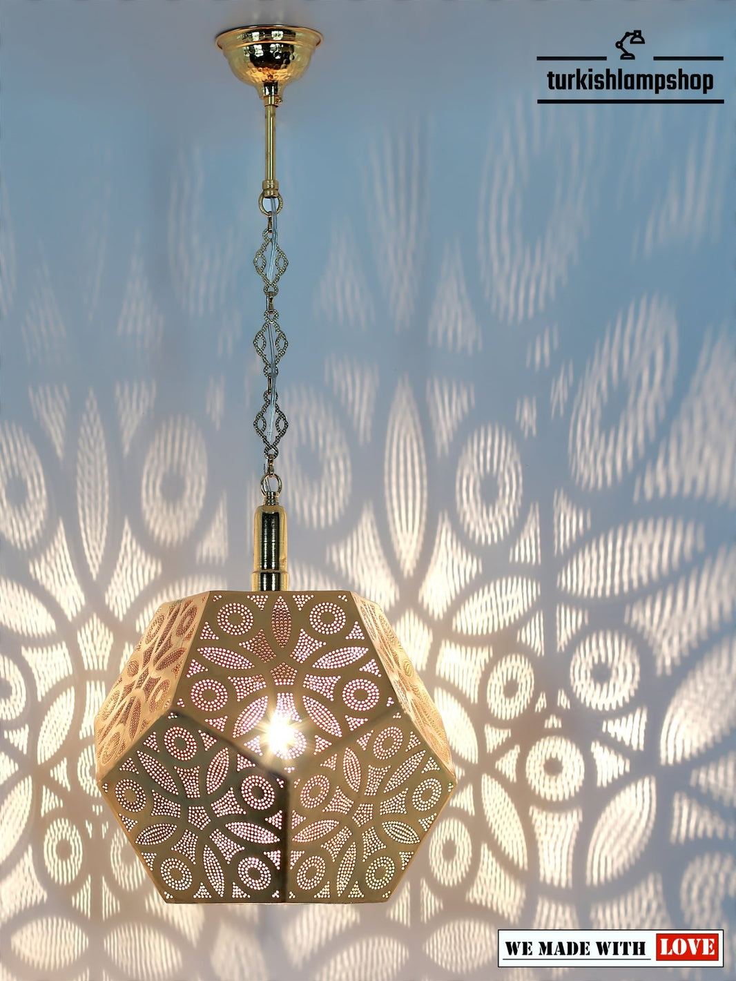 Turkish Pattern Moroccan Hanging Lamp Gold Color
