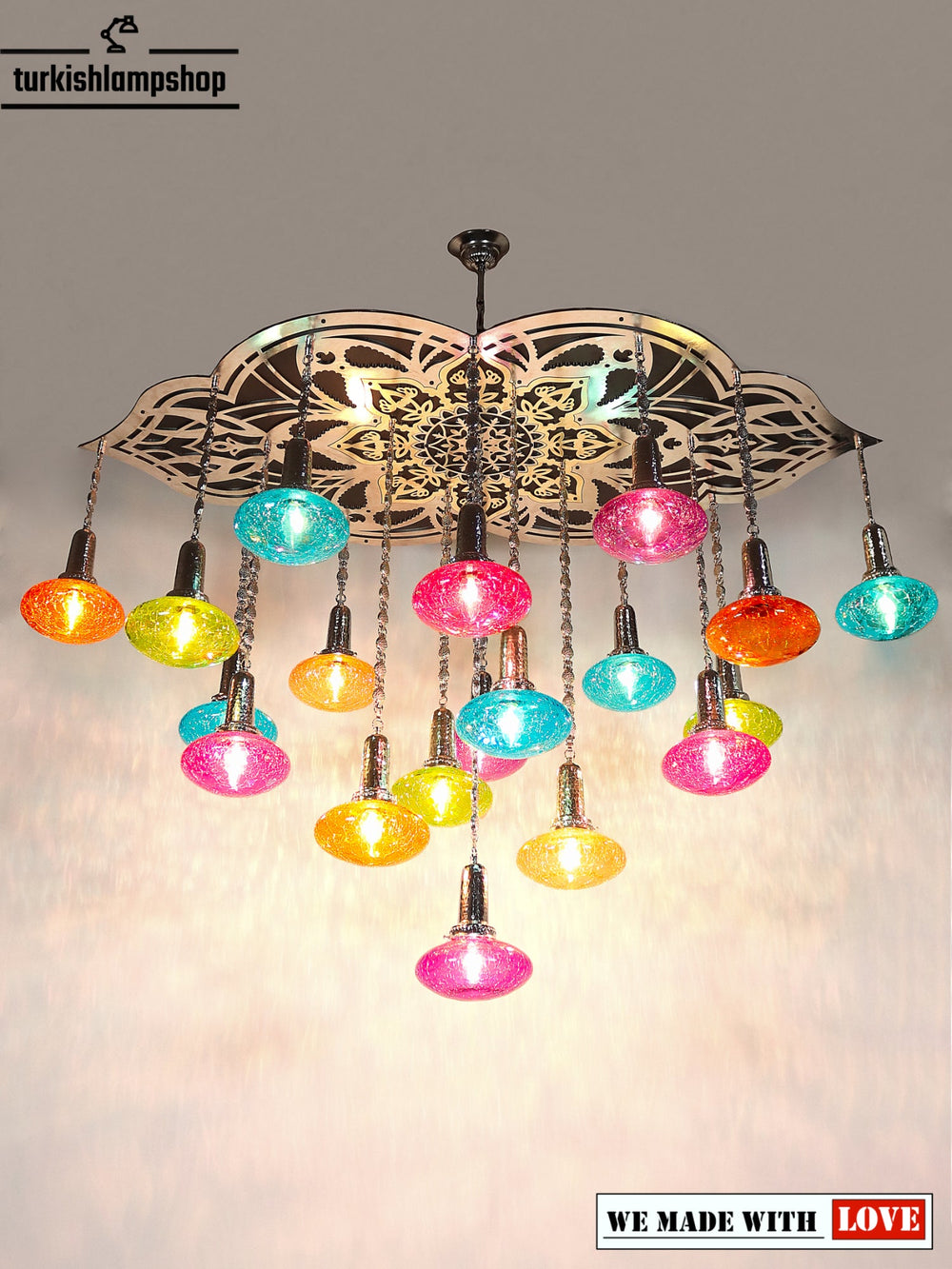 Turkish Patterned Chandelier 19 Globe Multicolor Ovall