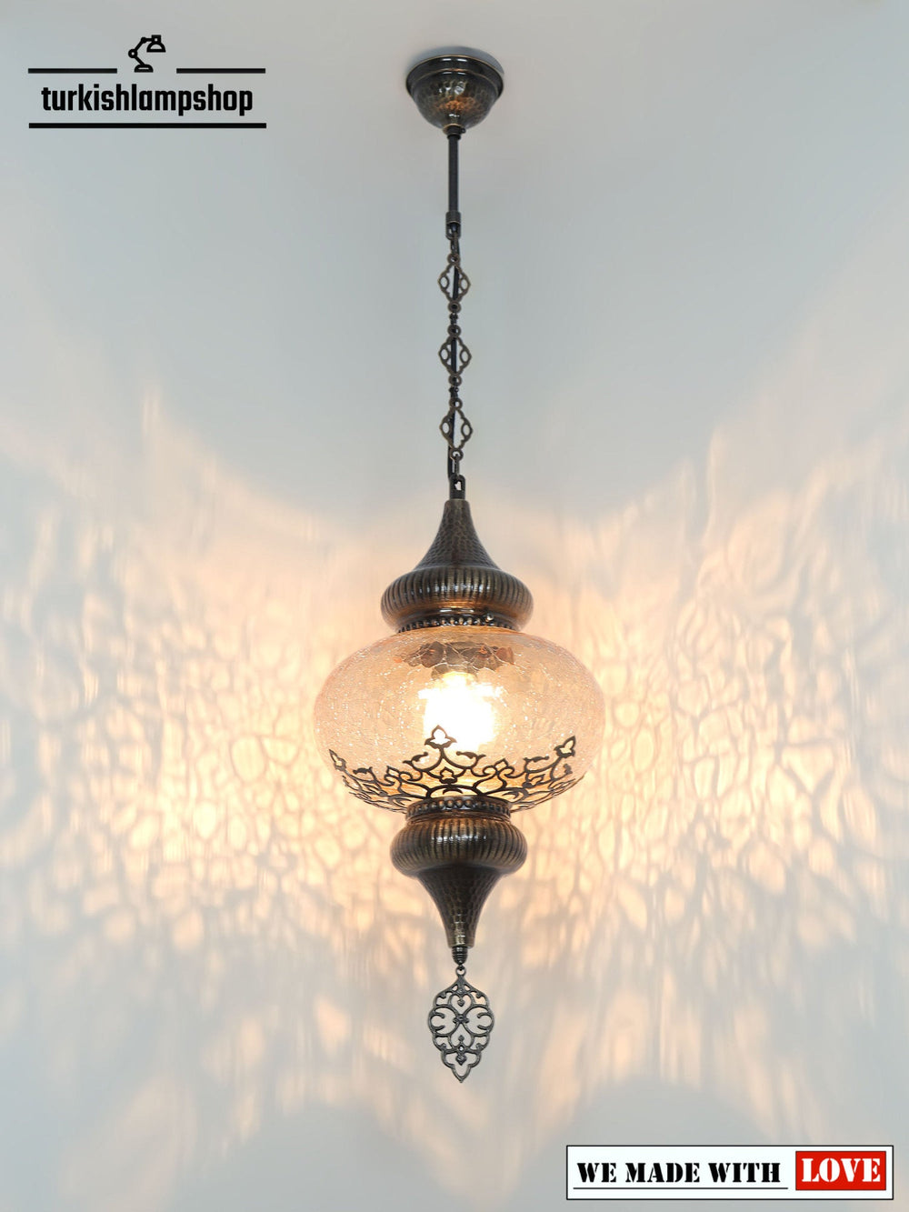 Turkish Design Hanging Lamp Cracked Glass Laser Cut Pattern