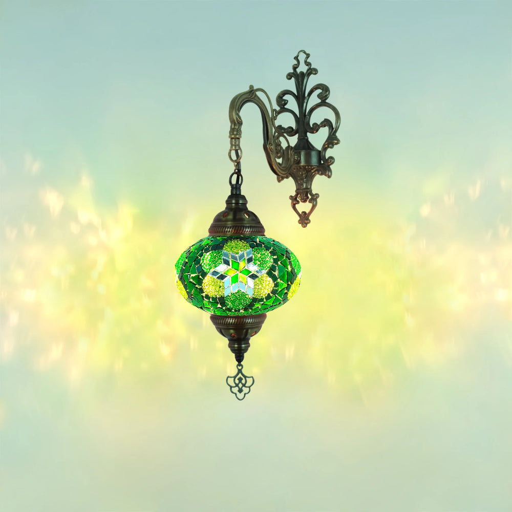 Green daisy Turkish mosaic wall sconce lamp