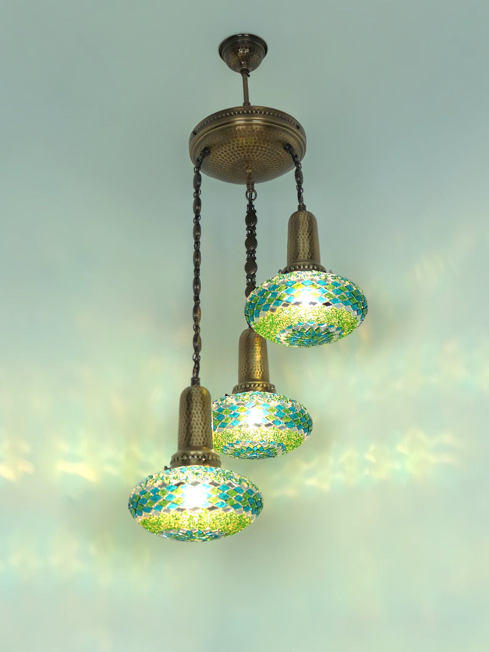 Stained Glass Chandelier 3-Globe Turkish Ceiling 
