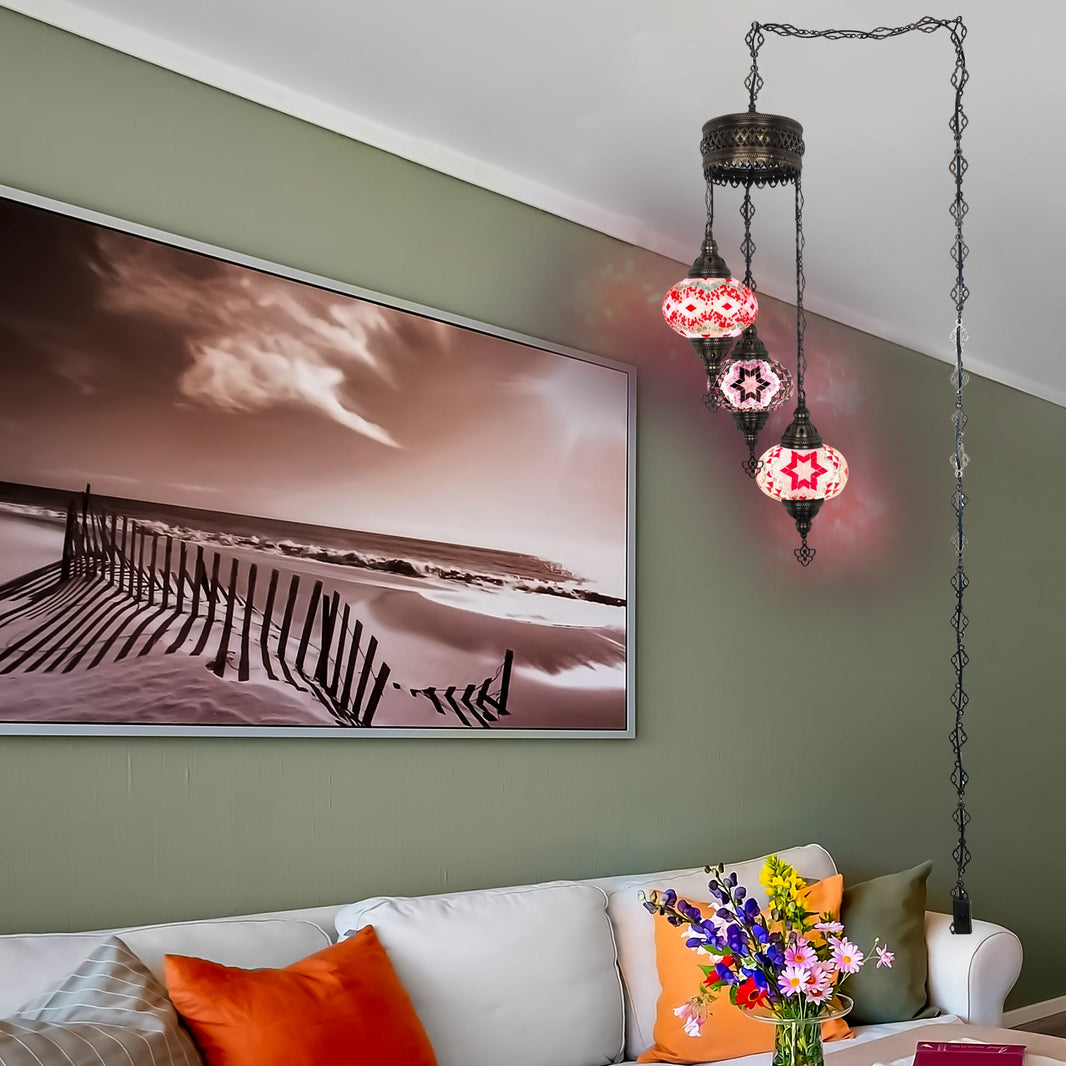 3-Globe Turkish Mosaic Chandelier Extra Chain Plug