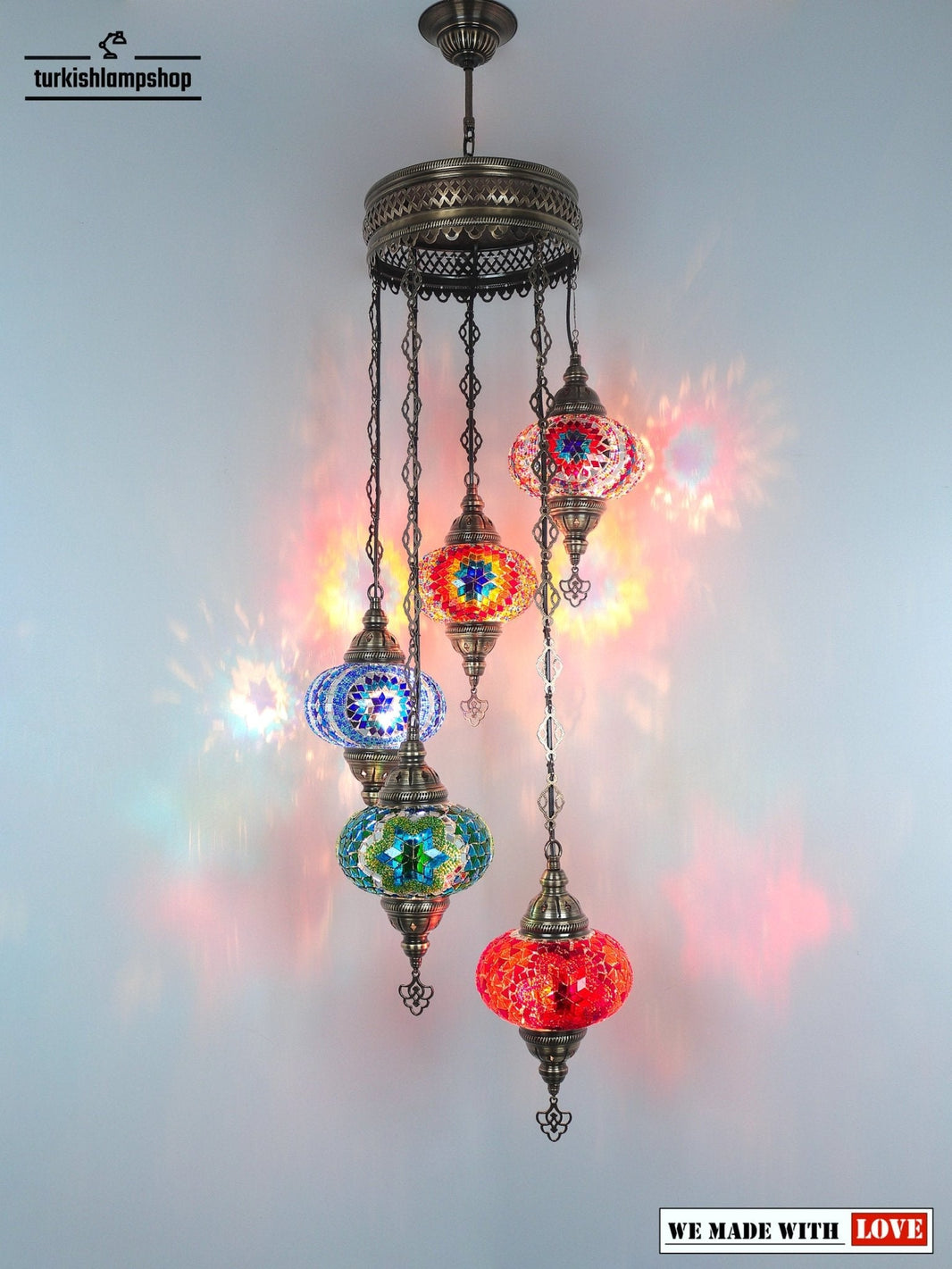 Turkish Mosaic Chandelier 5 Globe Sprial Design