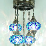 Turkish Mosaic Chandelier - 4 Globe Colorful Handmade Ceiling Light