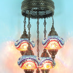 Turkish Mosaic Chandelier - 4 Globe Colorful Handmade Ceiling Light