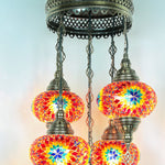 Turkish Mosaic Chandelier - 4 Globe Colorful Handmade Ceiling Light