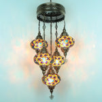 Türkischer Mosaik Kronleuchter - 5 Kugel Pendelleuchten Orientalische Lampe