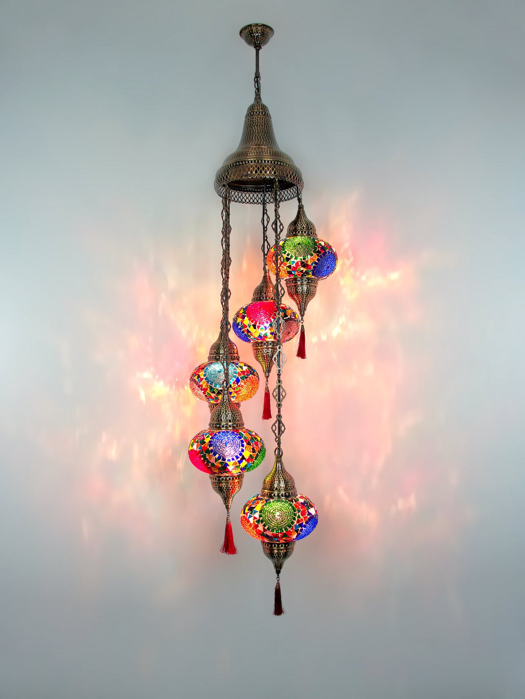 Turkish Mosaic Chandelier 5-Globe Colorful New 