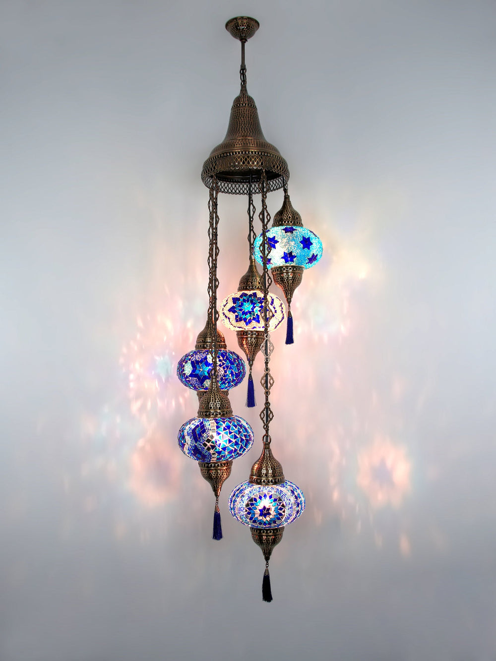Turkish Mosaic Chandelier 5-Globe Colorful 