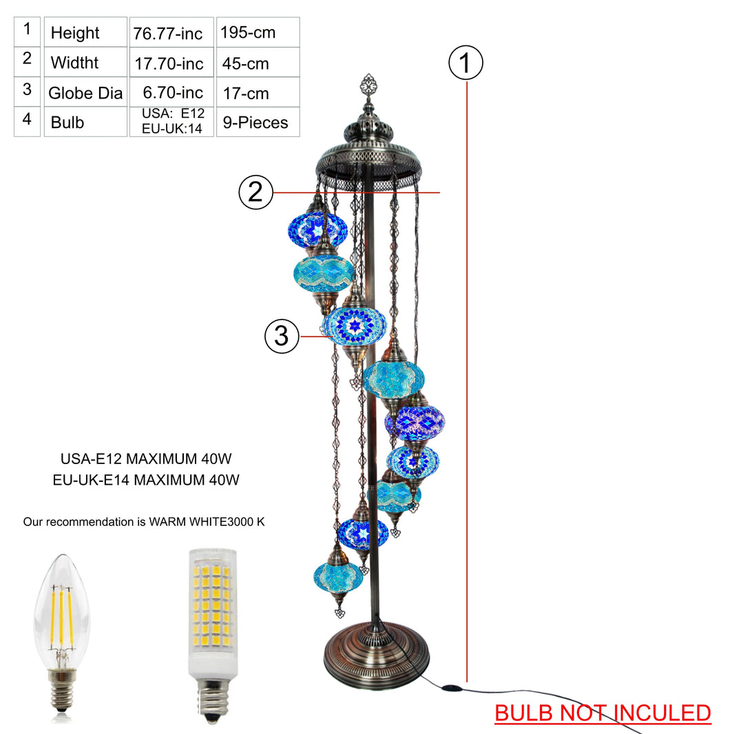 Türkische Mosaik Stehlampe 9 Kugeln - Orientalische Bodenlampe Boho Stil