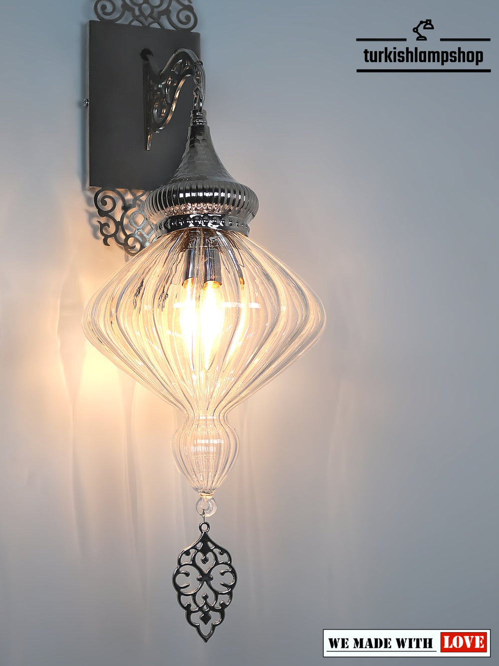 Clear Pyrex Blown Glass Turkish Wall Sconce Light