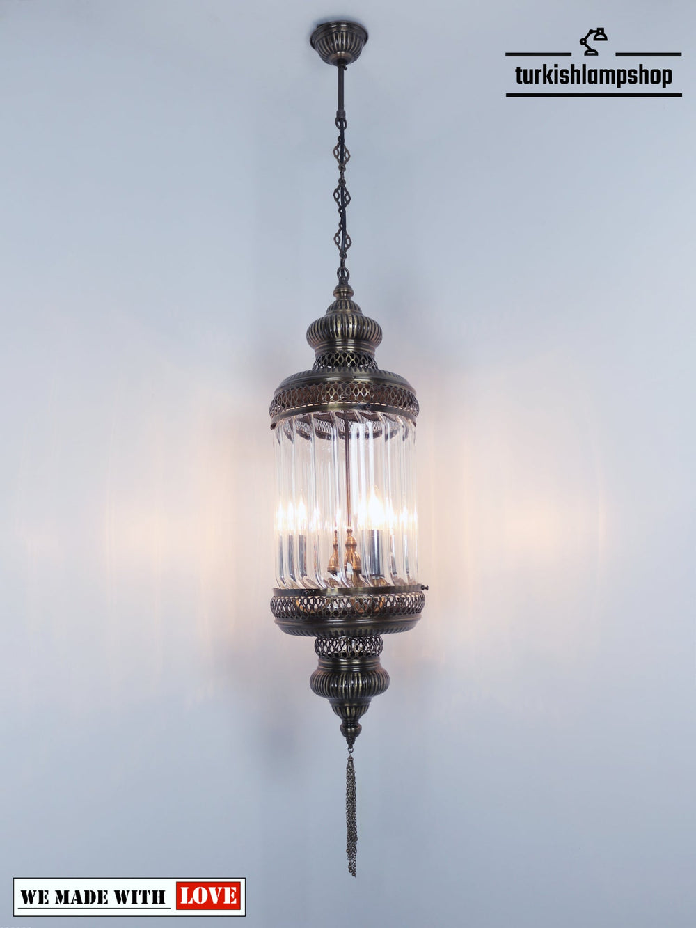 Turkish Lantern Pyrex Glass Clear Pendant Light Big Cylinder Lamp