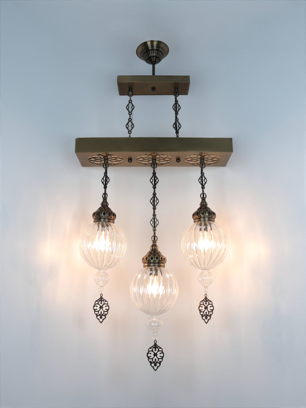 Pyrex Glass Chandelier 3 Globe Turkish Design