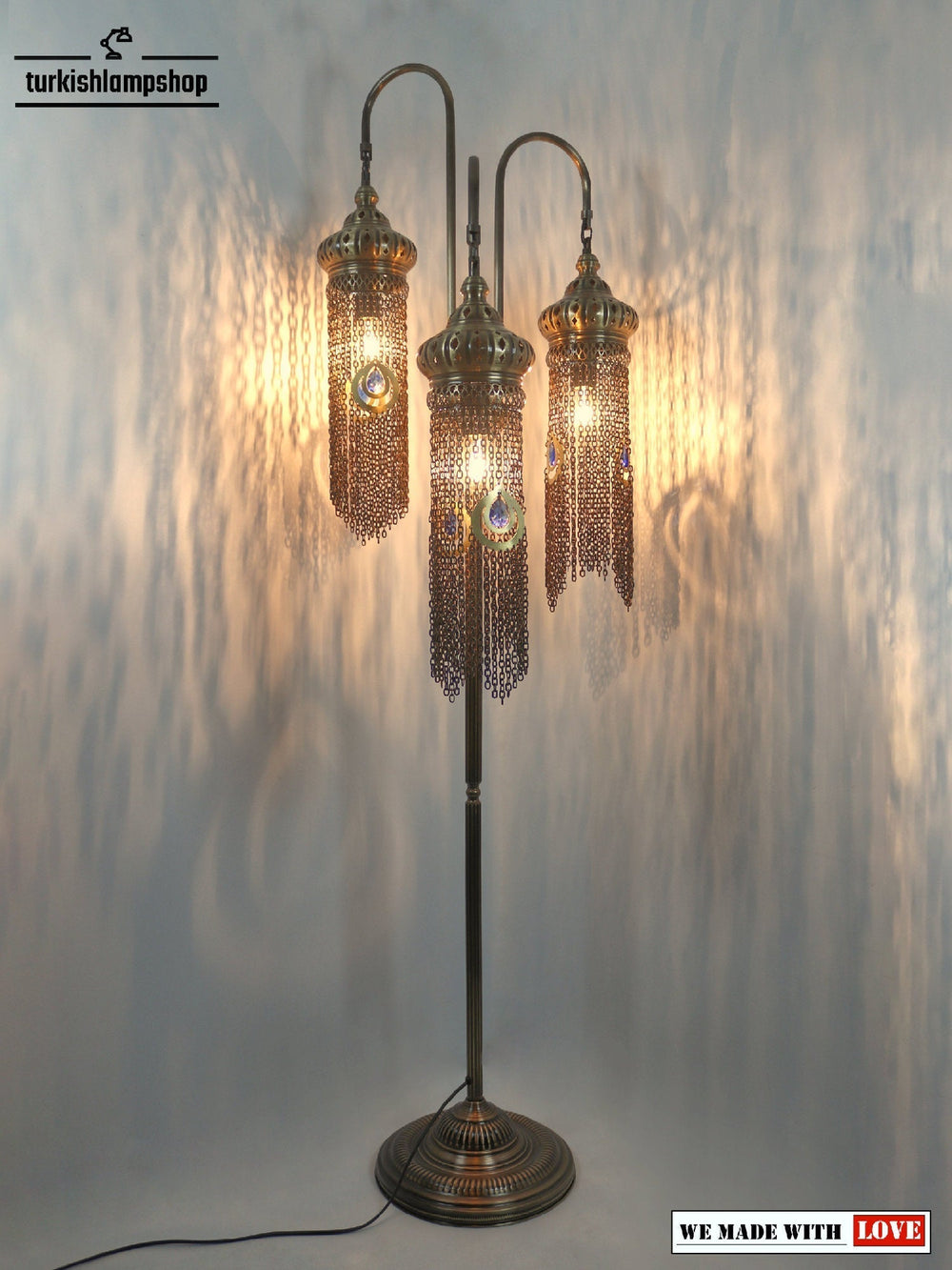 Turkish Floor Lamp Chain Pattern 3 Bough Tree Design