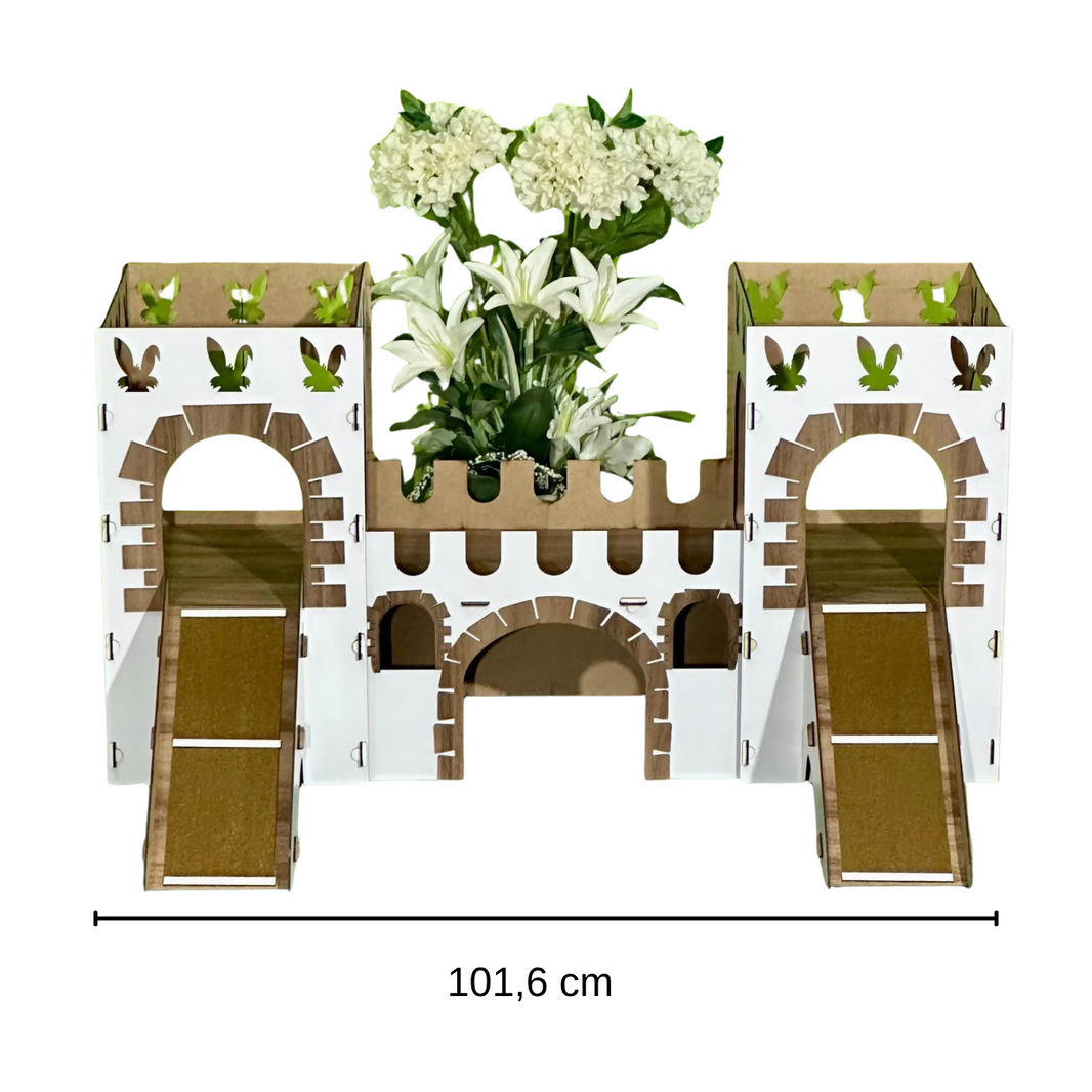 Zweistöckiges Hasenschloss Weißer Kaninchenpalast mit Terrasse Farboptionen