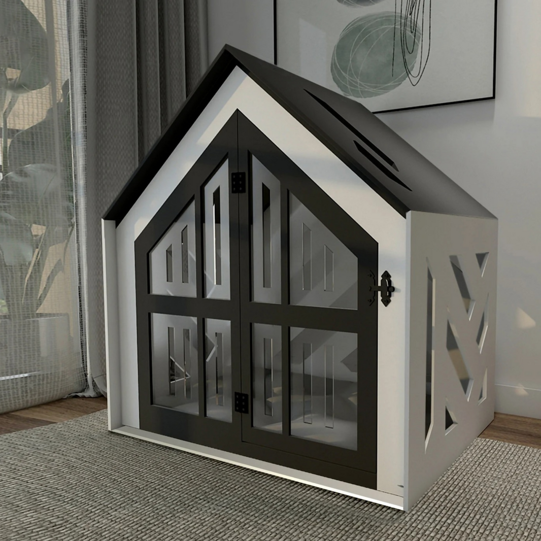 Hundehuette Canivo Designer aus Holz mit Kissen und wasserfestem Boden fuer kleine und grosse Hunde