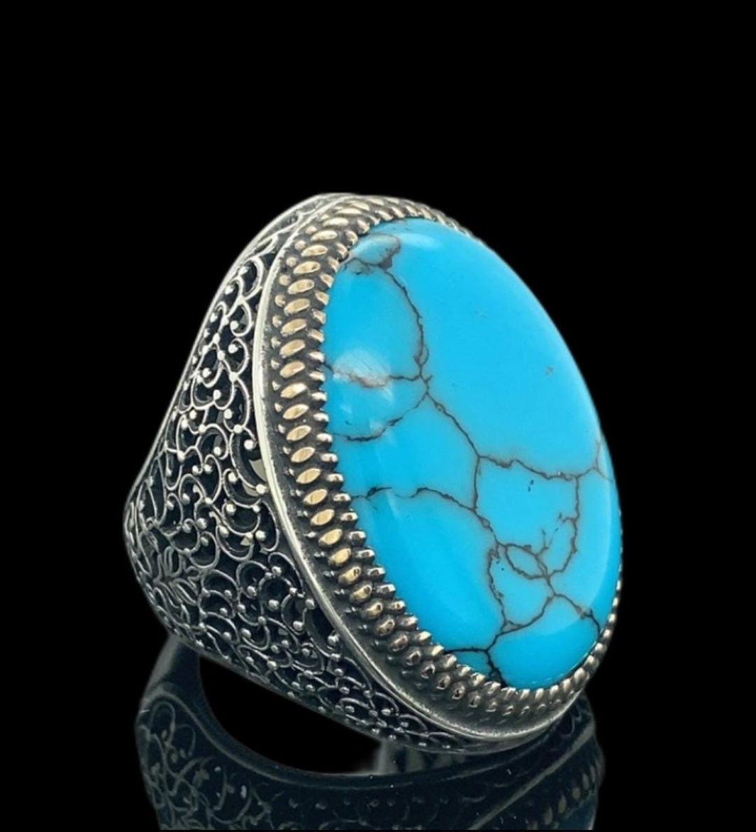 Sterling Silver Turquoise Men's Ring: Handmade Ottoman Style