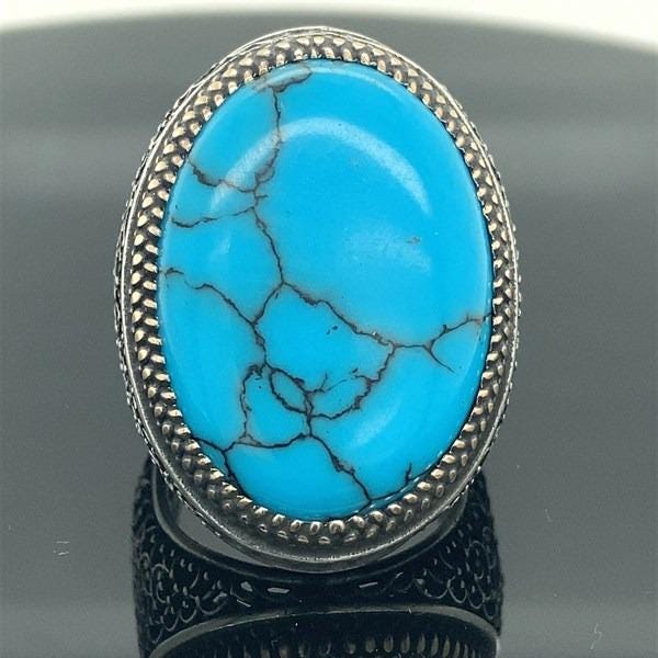 Sterling Silver Turquoise Men's Ring: Handmade Ottoman Style