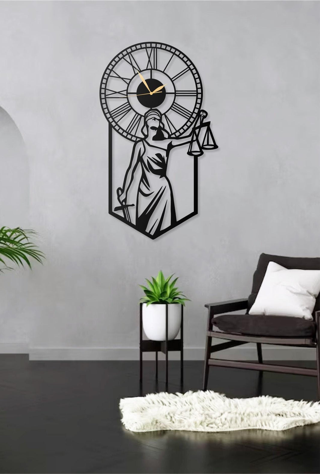 Lady Justice Metal Wall Clock - Lawyer and Justice Themed Decorative Wall Clock for Office, Law Firm, or Home Decor