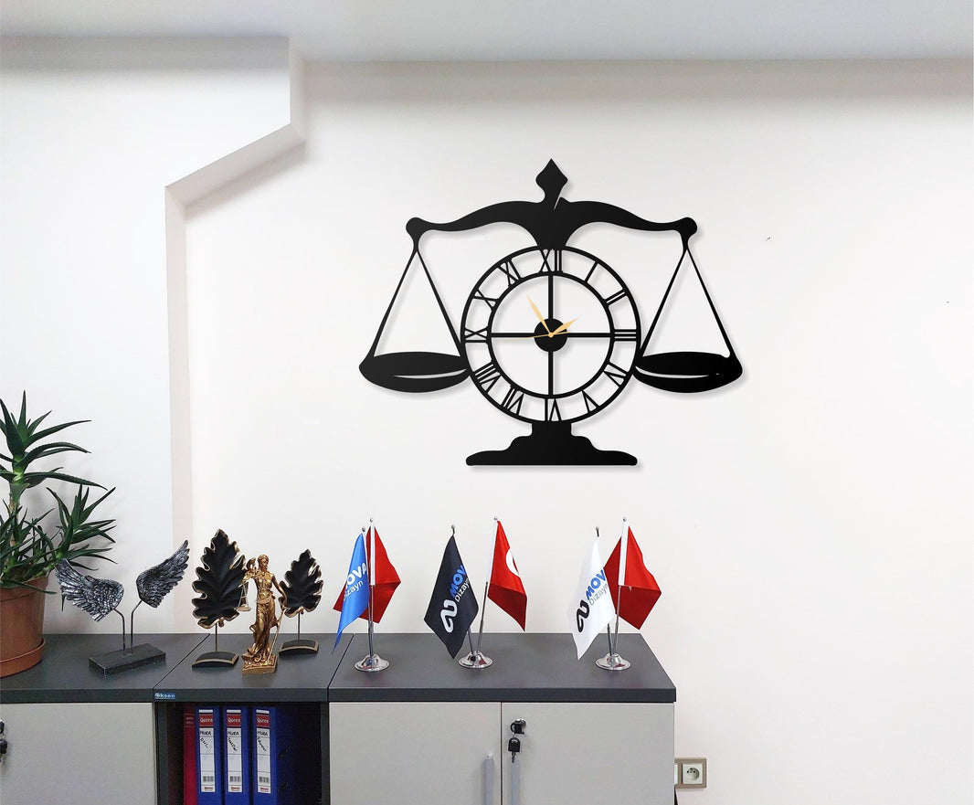 Justice Scales Metal Wall Clock  Lawyer & Legal Themed Decorative Wall Clock for Office, Law Firm, or Home Decor (19.7 x 15.75 in)