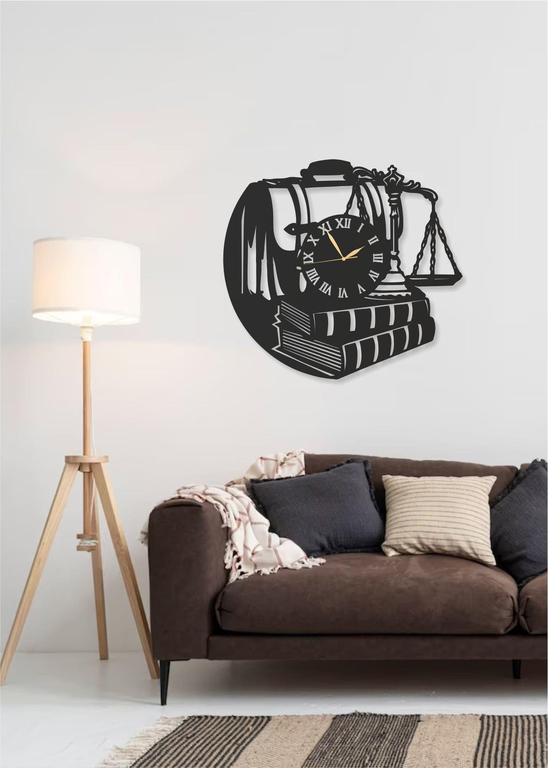 Lawyer Themed Metal Wall Clock  Legal Books, Gavel & Scales of Justice Design  Decorative Wall Art for Law Offices, Home
