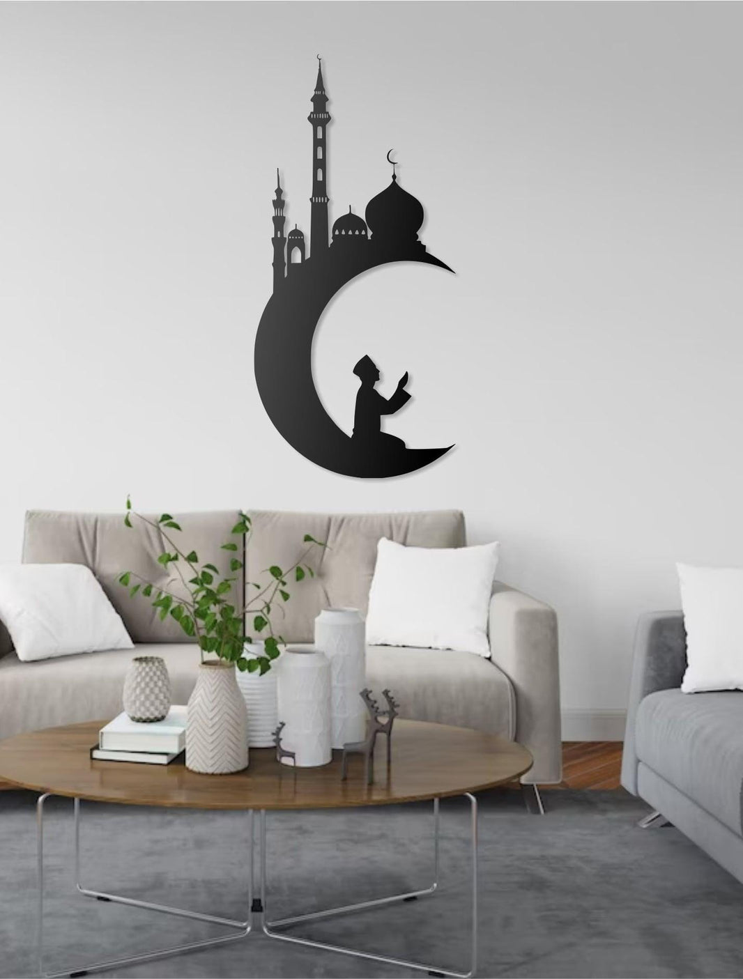 Praying Man Mosque Design Islamic Metal Wall Art - Elegant Religious Home Decoration