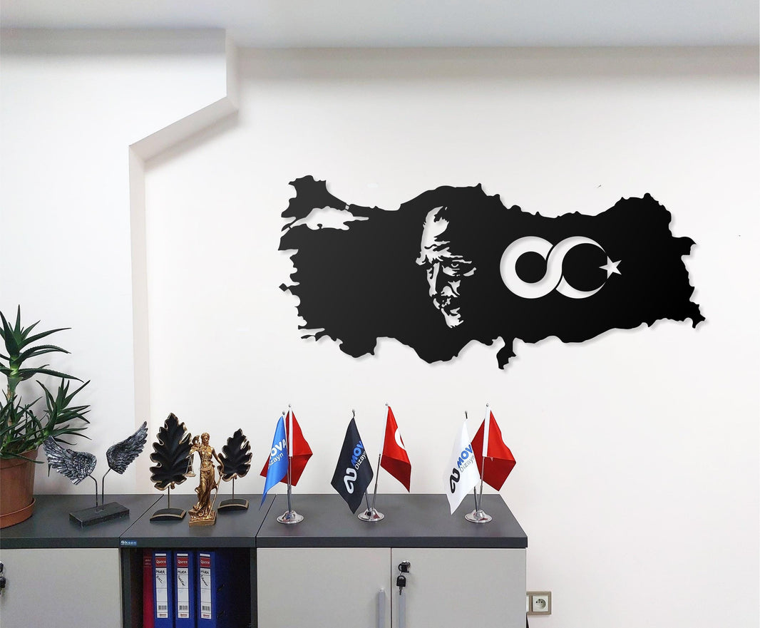 Metal Turkey Map Wall Art with Atatürk & Infinity Design  Modern Metal Wall Decor, Unique Turkish Map Wall Hanging, Gift for Home, Office