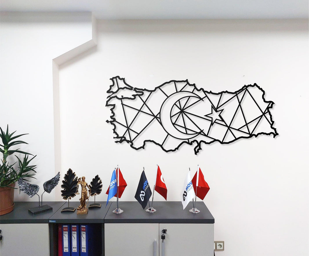 Metal Turkey Map Wall Art with Crescent & Star Design  Modern Metal Wall Decor, Turkish Map Wall Hanging, Unique Gift for Home, Office