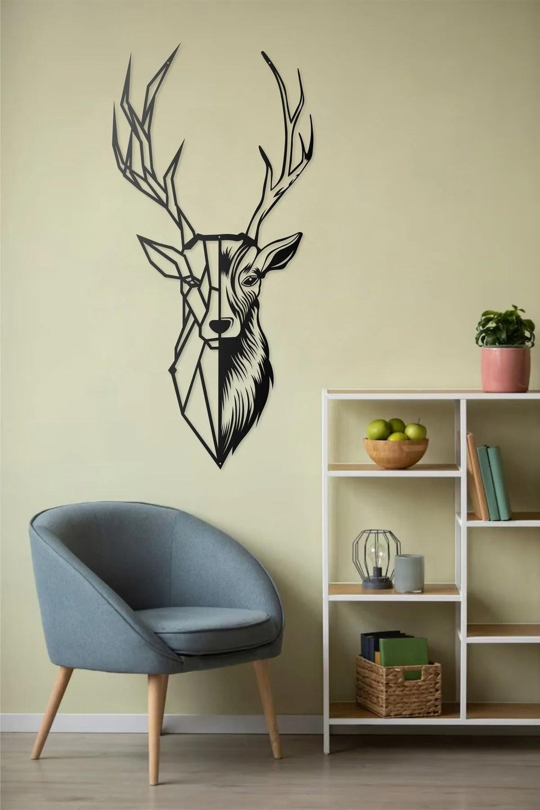 Metal Deer Wall Art  Modern Geometric Animal Design, Decorative Metal Wall Sculpture for Home and Office Decor, Gift Metal Animal Art