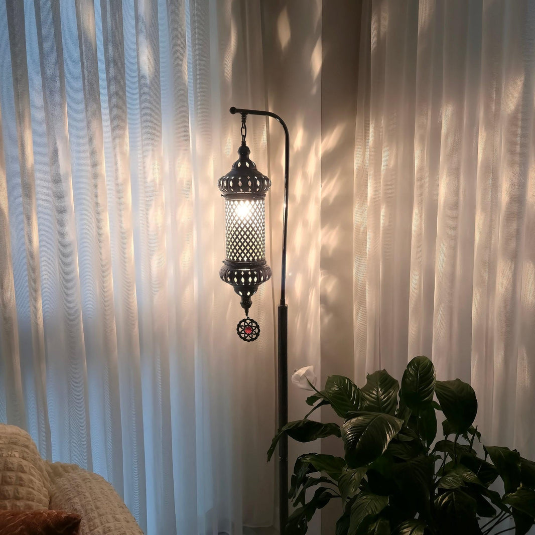 Floor Lamp - Turkish Handmade Blown Glass - Clear Cylinder Shape - Living Room Light