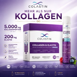 COLASTIN MULTİPLUS Kollagen & Elastin Trinkampullen – Komplex für strahlende Haut von innen - Fältchen mildern - Bindegewebe stärken - 30 Trink-Kollagen-Ampullen à 25 ml