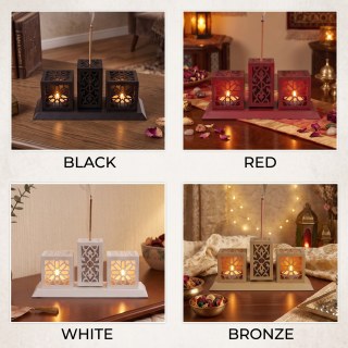 Lazer Kesim Metal Tealight Mumluk ve Tütsülük Seti | Geometrik Selçuklu Yıldızı Motifli Modern Ev Dekoru | Benzersiz Masa Süsü ve Hediye
