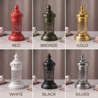 Beyaz Geometrik Metal Fener | Selçuklu Yıldızı Desenli Tealight Mumluk | Minimalist Fas Tarz - görsel 3
