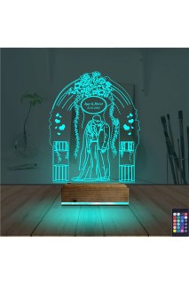 Gelin damat yıldönümü için kişiye özel 3D LED lamba, lazer kazıma ve 16 renk seçeneğiyle masa gece lambası