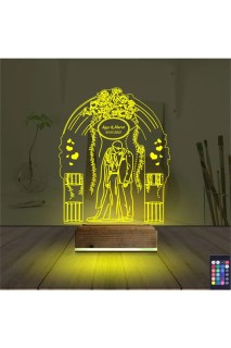 Gelin damat yıldönümü için kişiye özel 3D LED lamba, lazer kazıma isim ve tarih, 16 renk seçeneğiyle masa gece lambası
