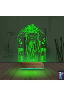 Gelin damat yıldönümü için kişiye özel 3D LED lamba, lazer kazıma isim ve tarihlerle, 16 renk seçeneğiyle masa gece lambası