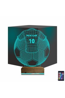 Futbol topu ve forma tasarımlı, kişiye özel lazer kazımalı 3D masa gece lambası, 16 renkli LED ışık seçenekli