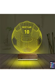 Futbol topu ve forma temalı, kişiye özel lazer kazımalı 3D masa gece lambası